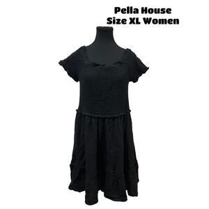 Time and Tru Women's Short Sleeve Smocked Mini Double Cloth Dress XL